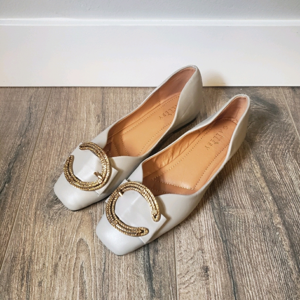 Grey Pumps with Gold Details